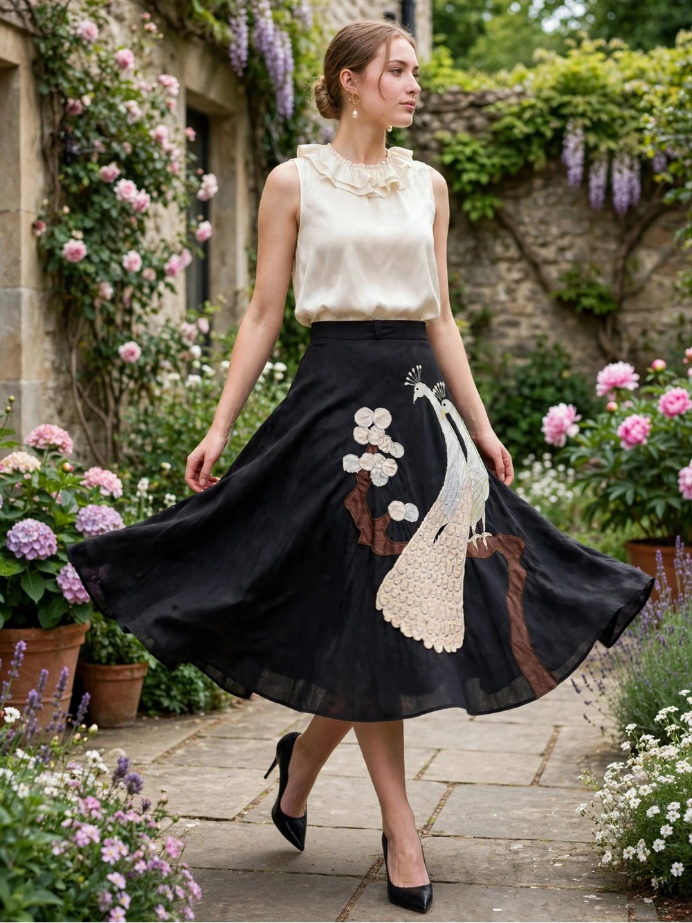 Vintage Peacock A-Line Skirt